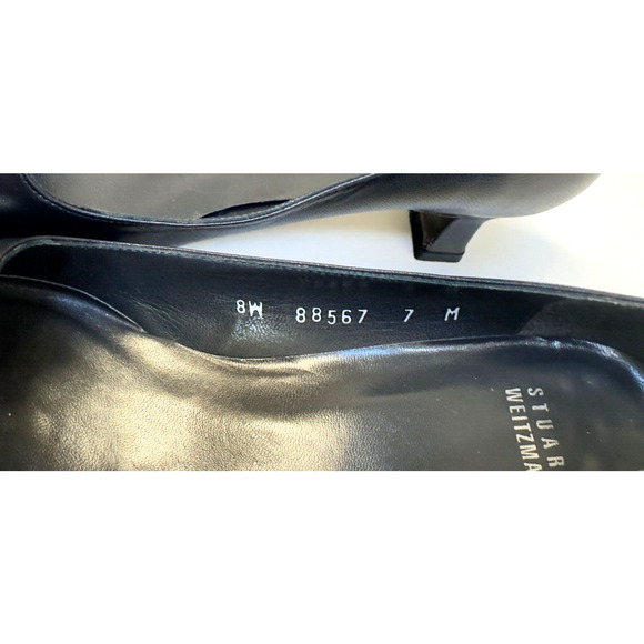 Stuart Weitzman Women's Pumps Leather Square Toe Bow Shoes Low‎ Heel Black 7M - Picture 6 of 11